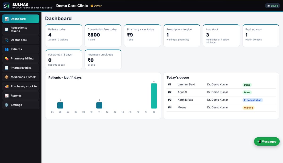 SULHAS clinic software screen