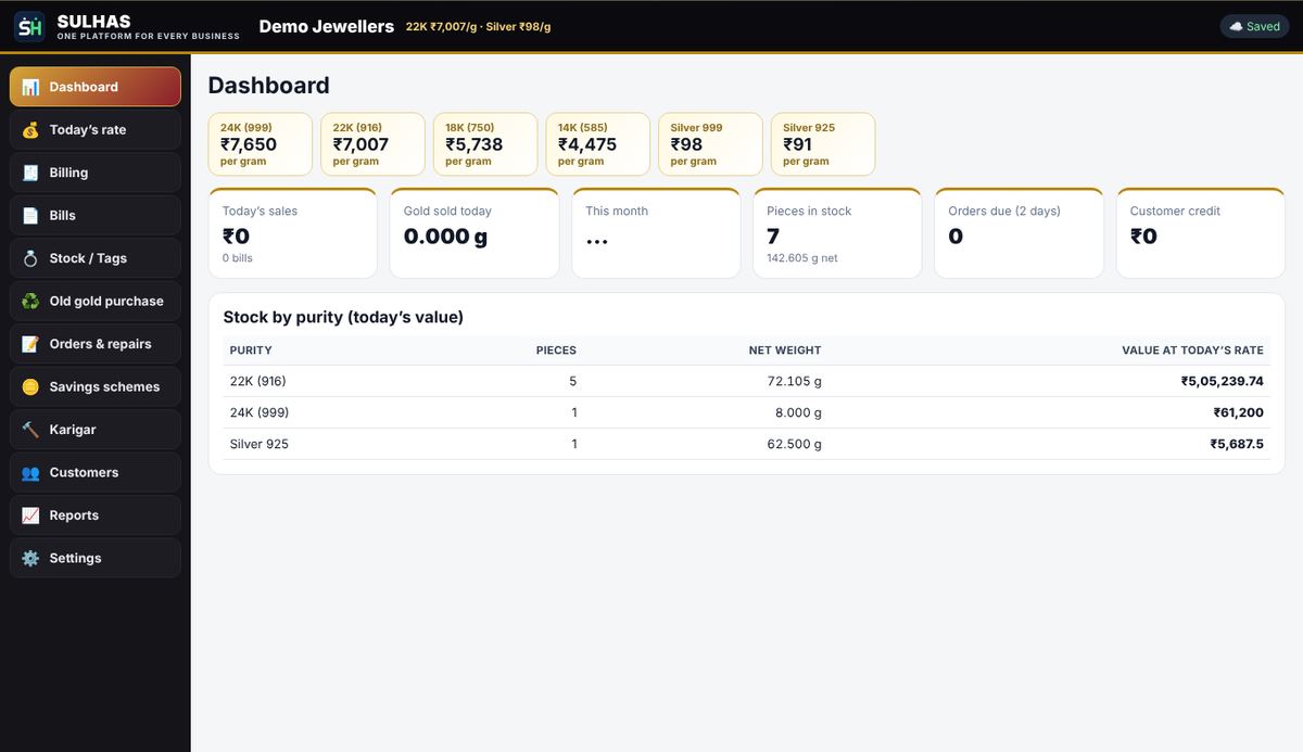 SULHAS jewellery software screen